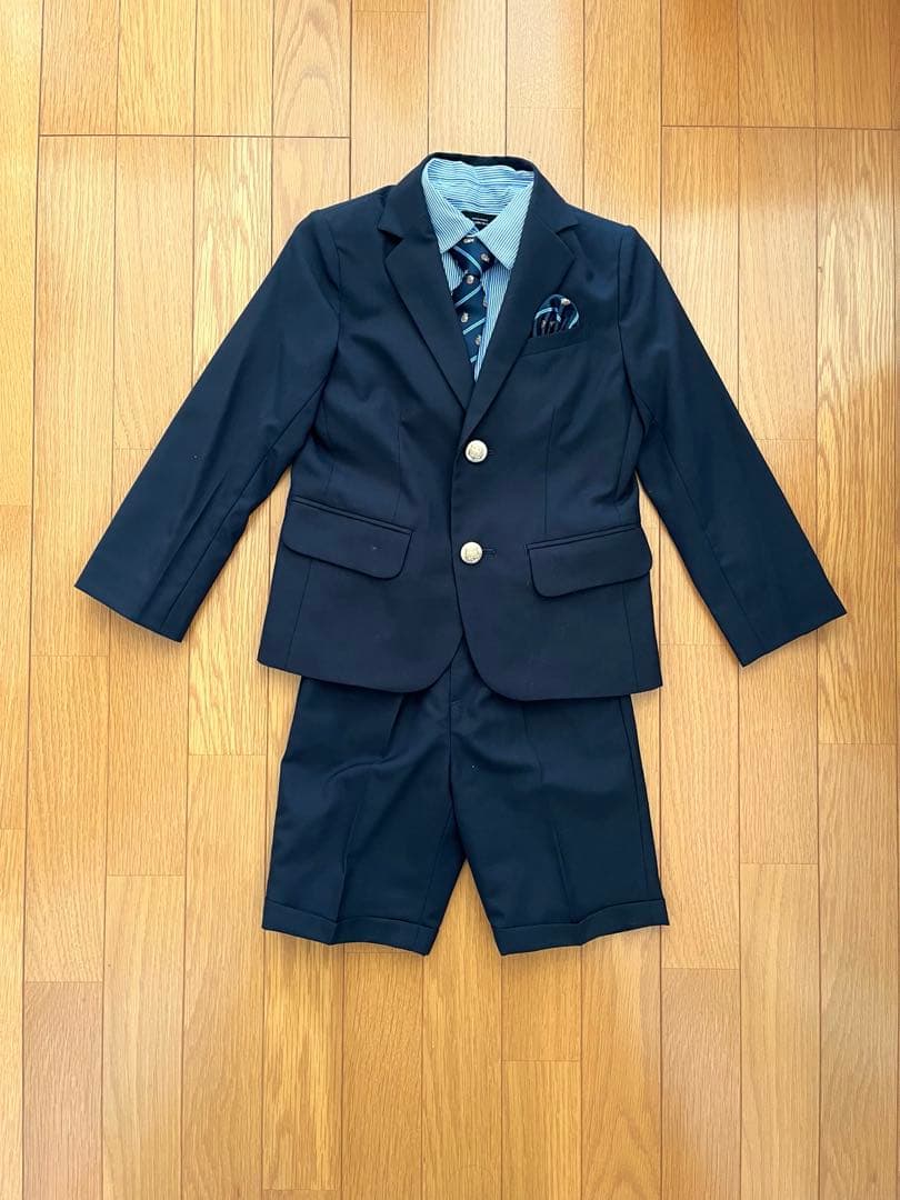 【クリーニング済】グリーンレーベル 120男の子 卒園入学スーツ6点セット