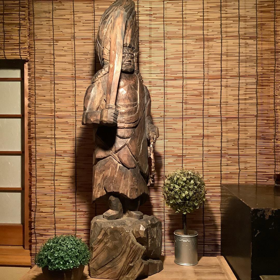 江戸期・密教護法善神「憤怒・炎髪不動明王」不動信仰・神仏守護神・特大木彫