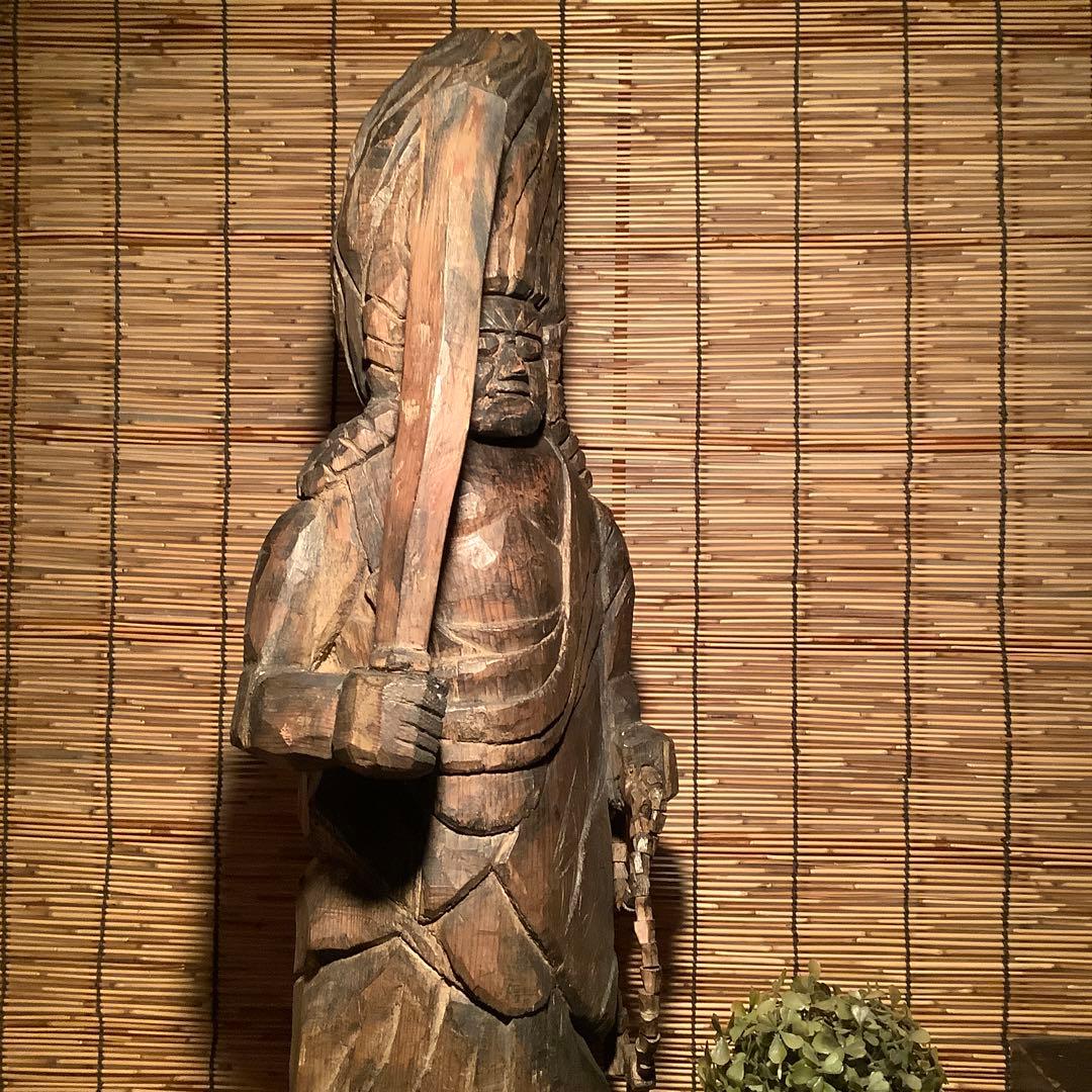 江戸期・密教護法善神「憤怒・炎髪不動明王」不動信仰・神仏守護神・特大木彫