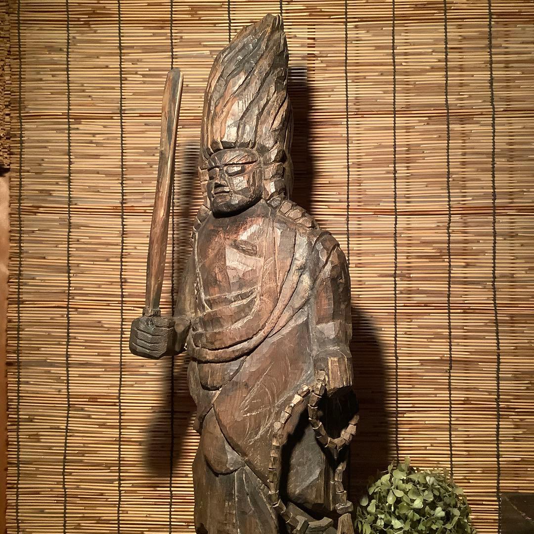 江戸期・密教護法善神「憤怒・炎髪不動明王」不動信仰・神仏守護神・特大木彫