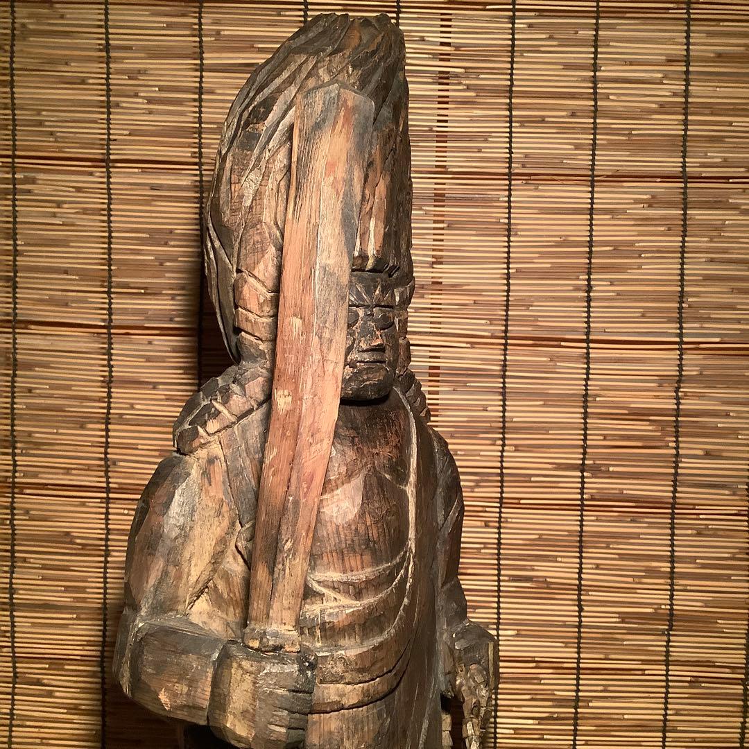 江戸期・密教護法善神「憤怒・炎髪不動明王」不動信仰・神仏守護神・特大木彫