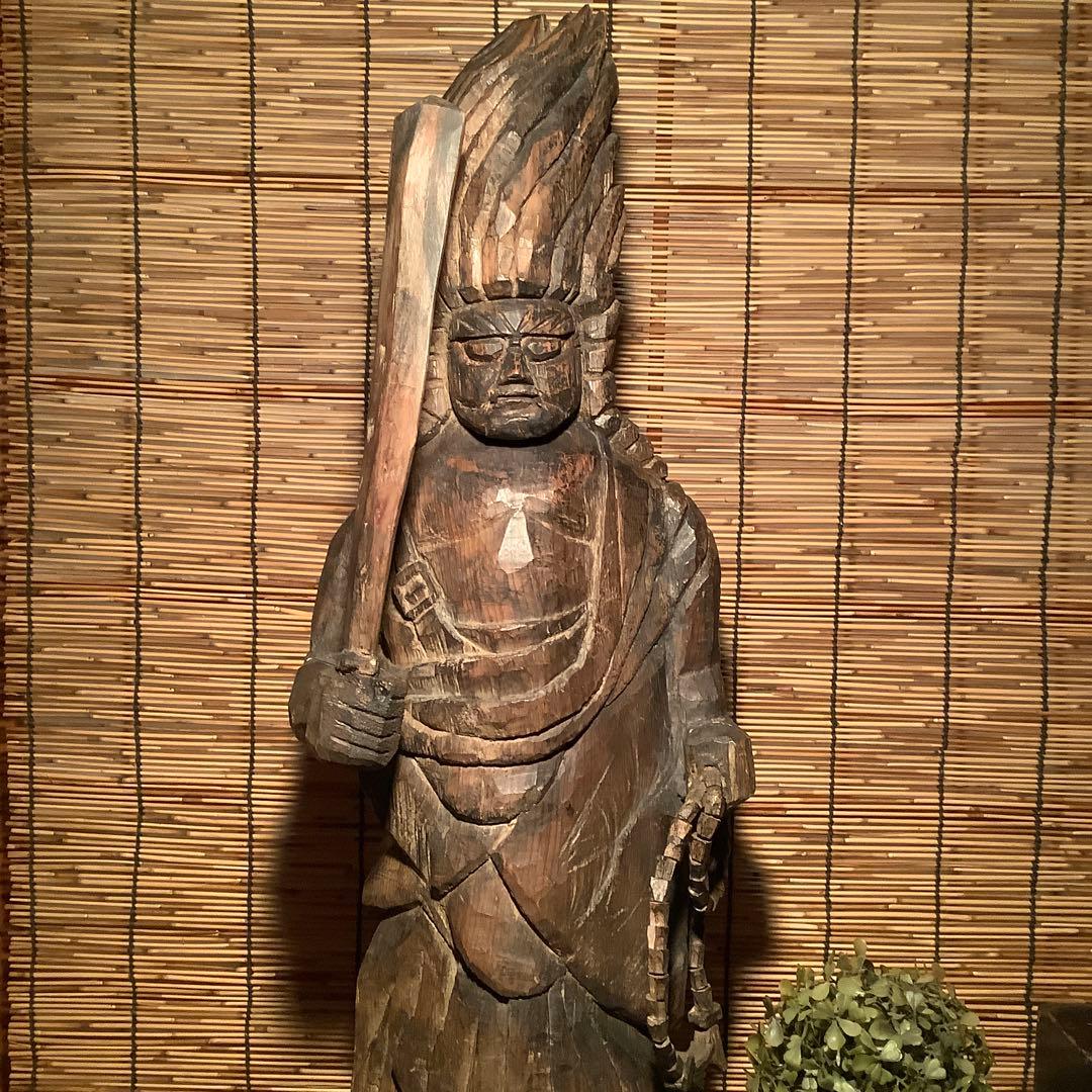 江戸期・密教護法善神「憤怒・炎髪不動明王」不動信仰・神仏守護神・特大木彫