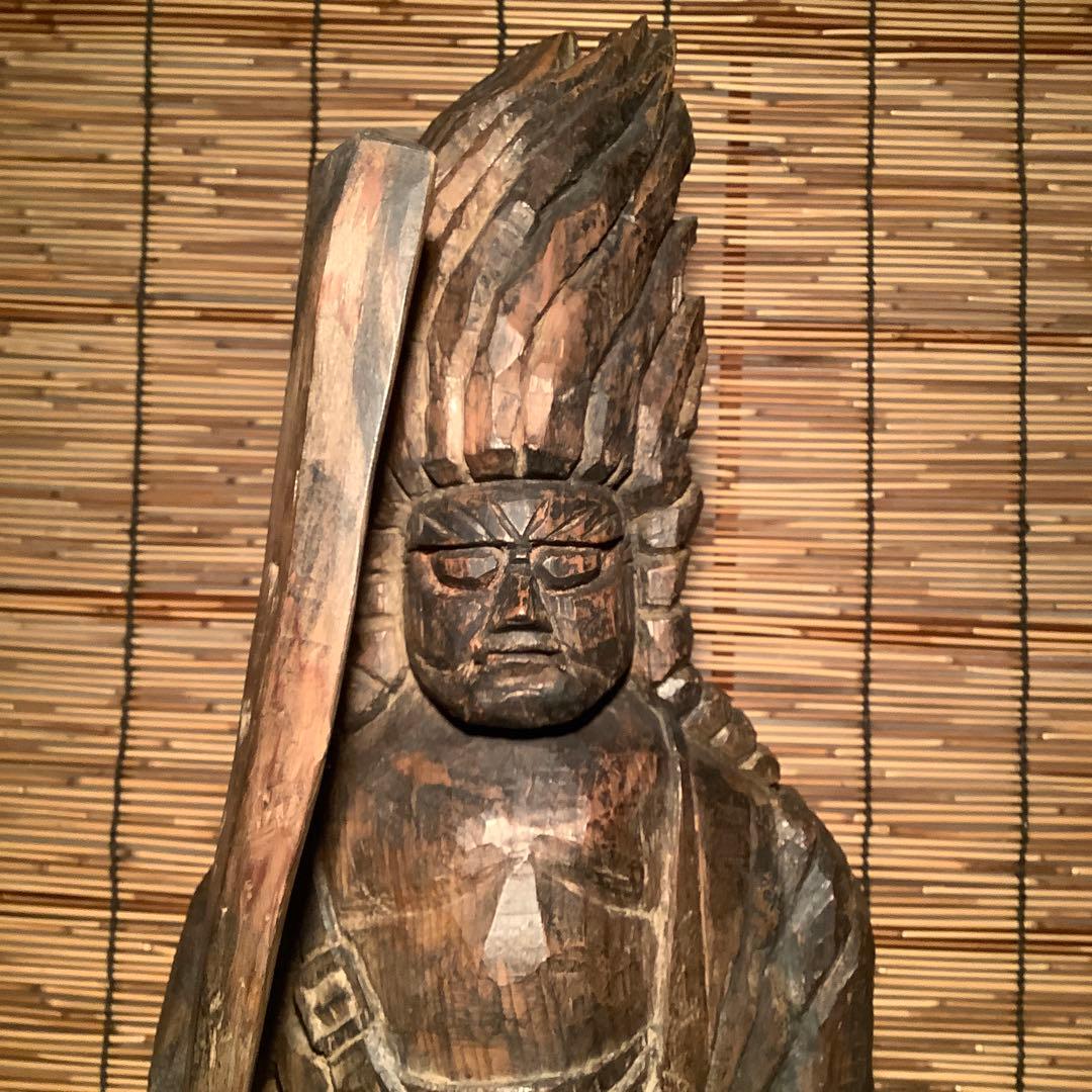 江戸期・密教護法善神「憤怒・炎髪不動明王」不動信仰・神仏守護神・特大木彫