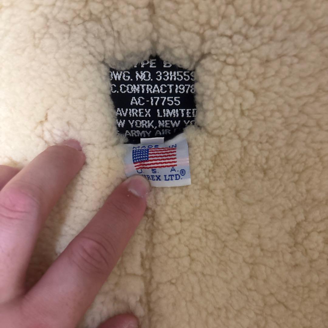 【米国製】AVIREX ムートンジャケット B-3 胸ロゴ 42 ボア ボマー