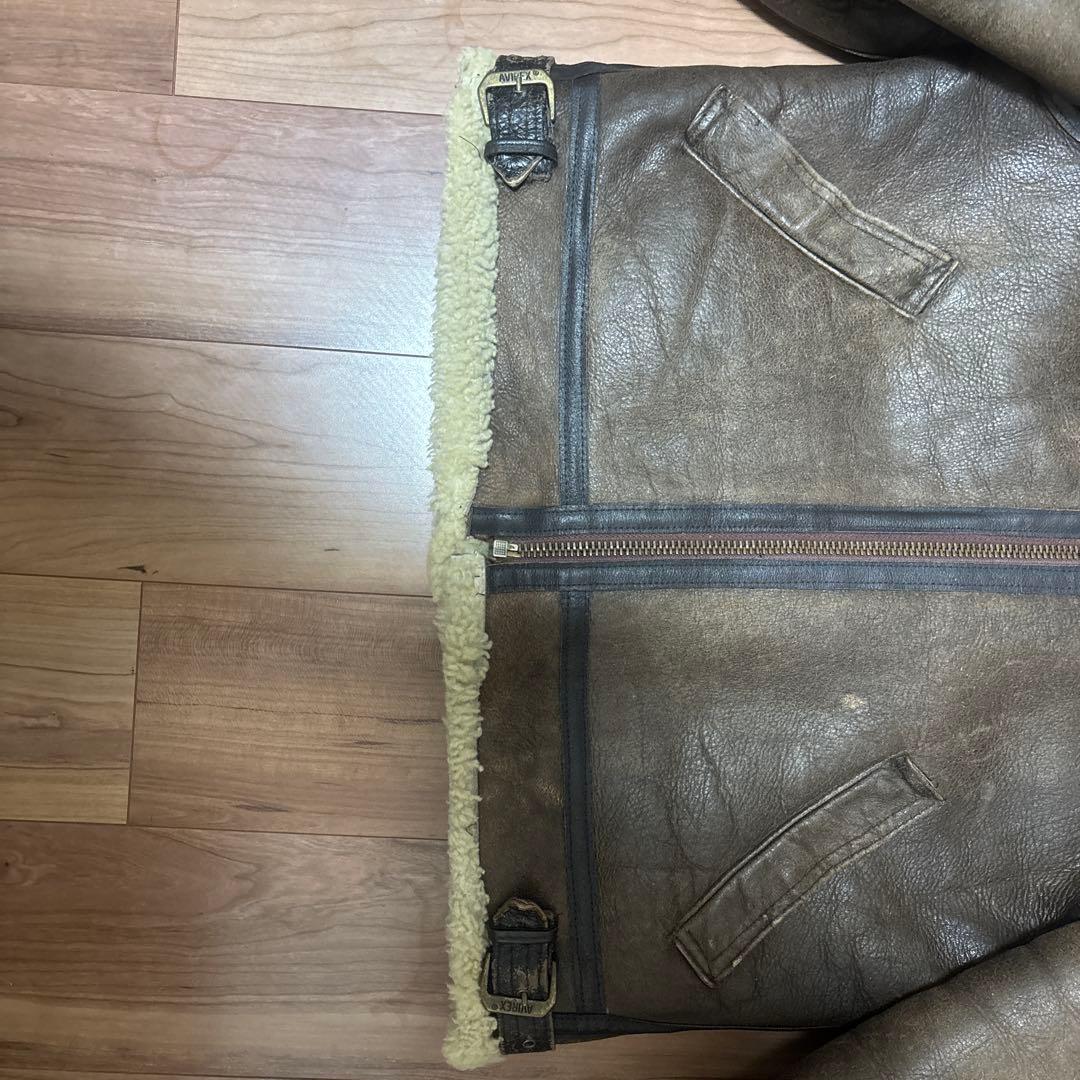 【米国製】AVIREX ムートンジャケット B-3 胸ロゴ 42 ボア ボマー