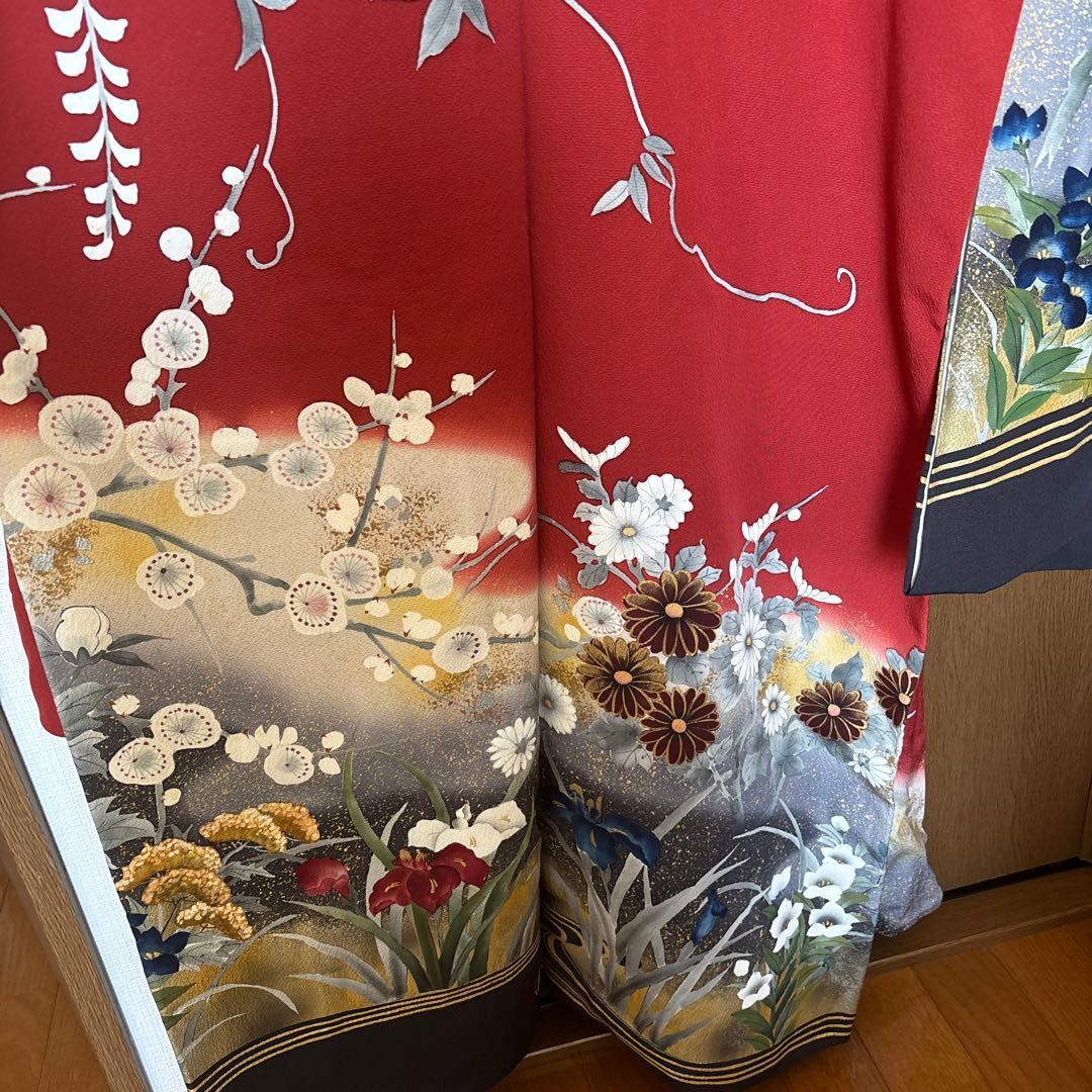 現在最安値　振袖 赤黒金牡丹【Lサイズ相当】古典