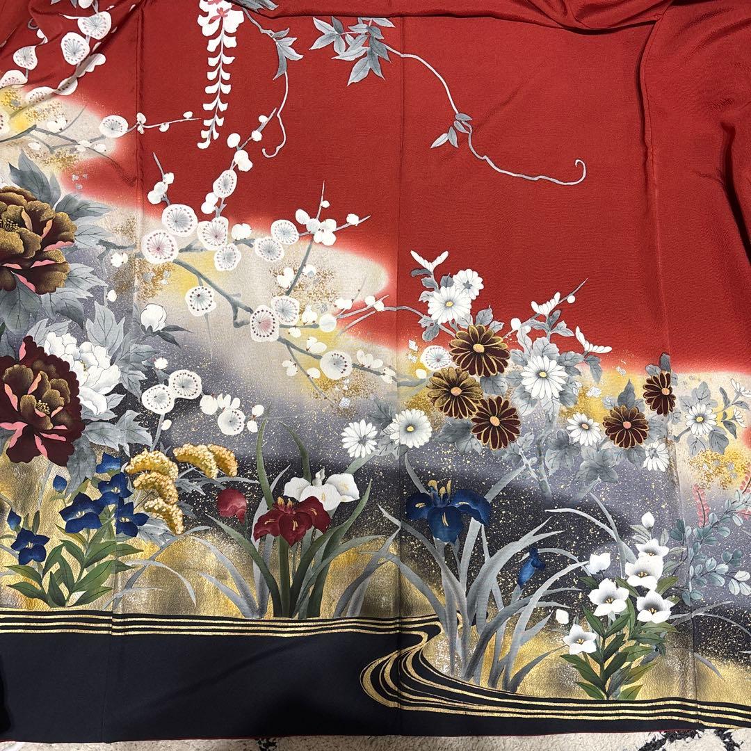 現在最安値　振袖 赤黒金牡丹【Lサイズ相当】古典