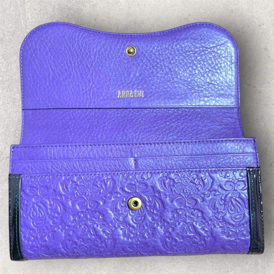【美品】ANNA SUI アナスイ セルパン がま口長財布 パープル 紫 白蛇