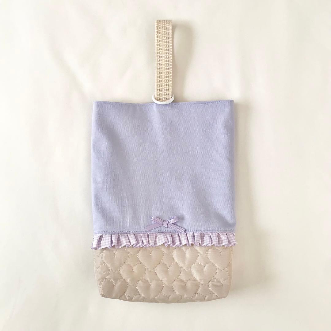入園入学4点セット　ハートキルティング　ラベンダー　ライトベージュ　お着替え袋Ｍ