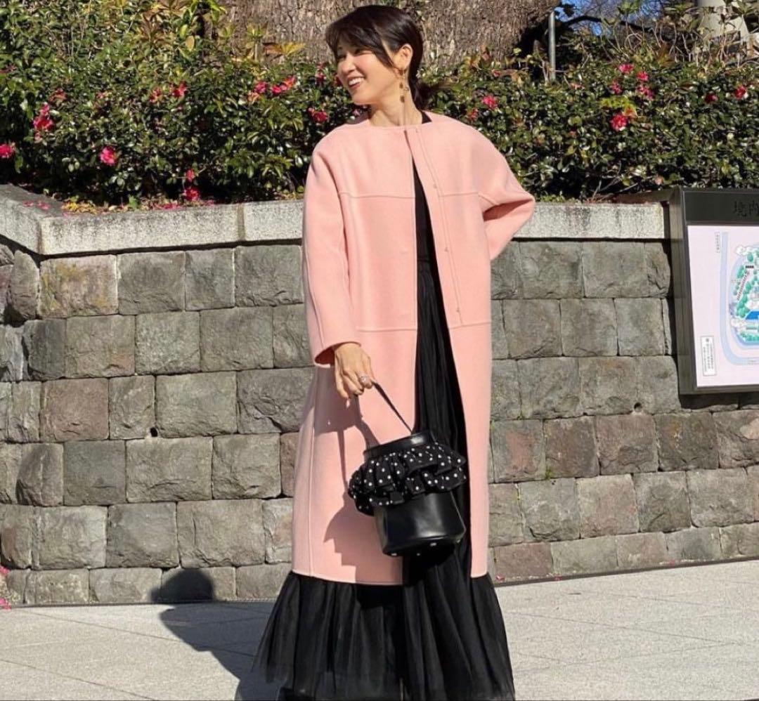 Drawer ドゥロワー　ダブルフェイス ノーカラーメルトンコート　36