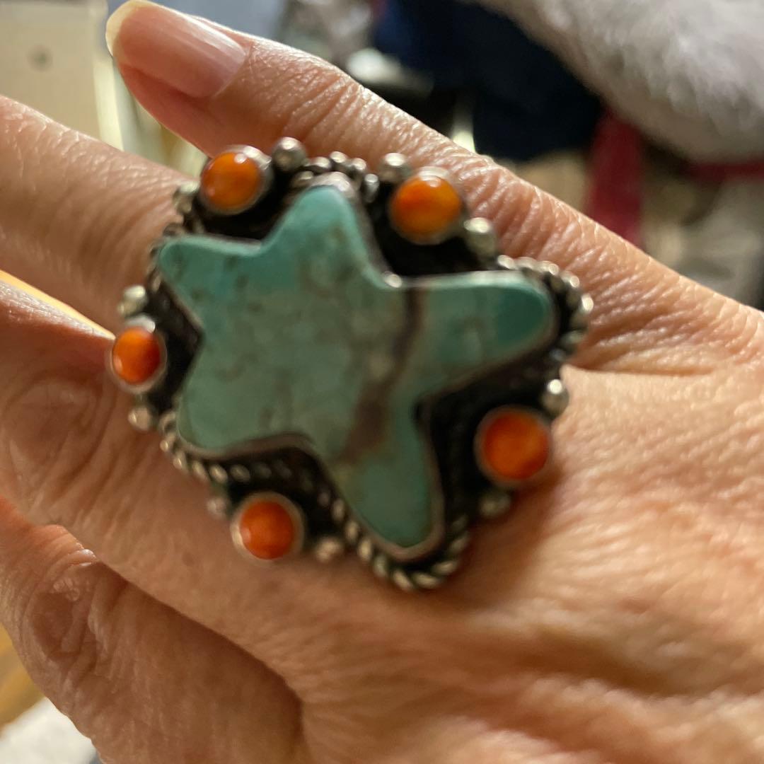 新春SALEインディアンジュエリーリング　ターコイズ　スパイニーオイスター14号