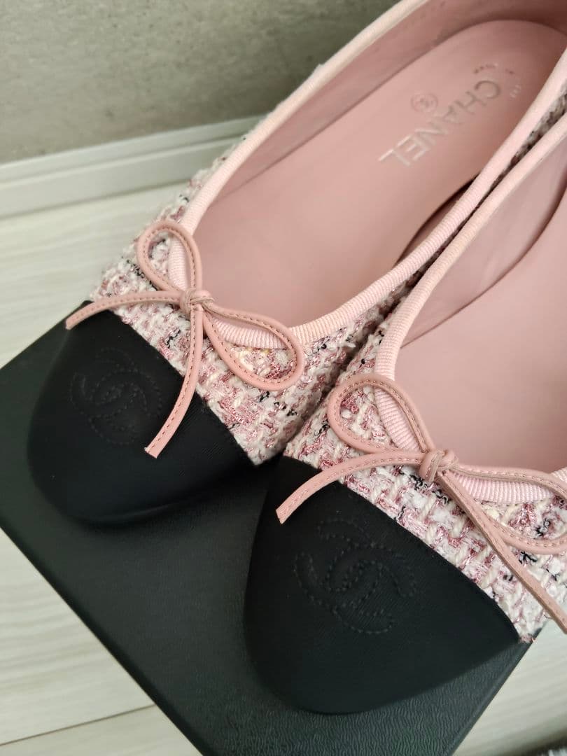 CHANEL　シャネル ツイードバレエシューズ　ピンク バレリーナ