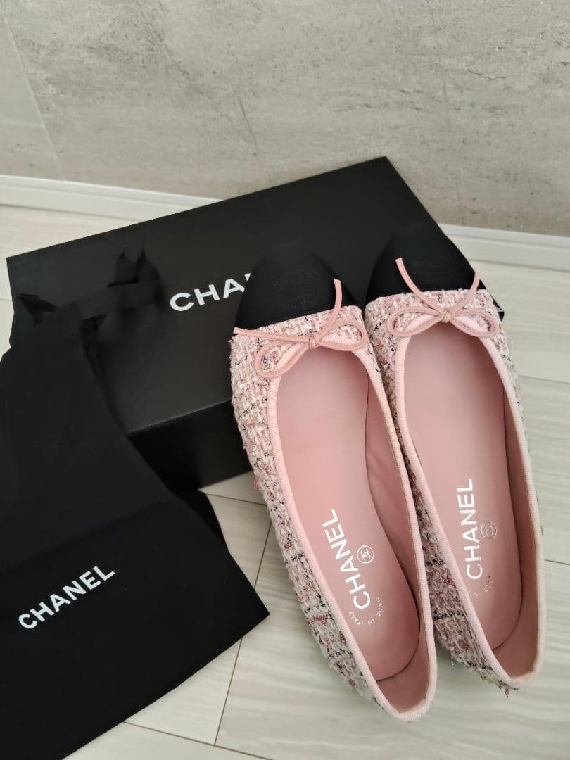 CHANEL　シャネル ツイードバレエシューズ　ピンク バレリーナ