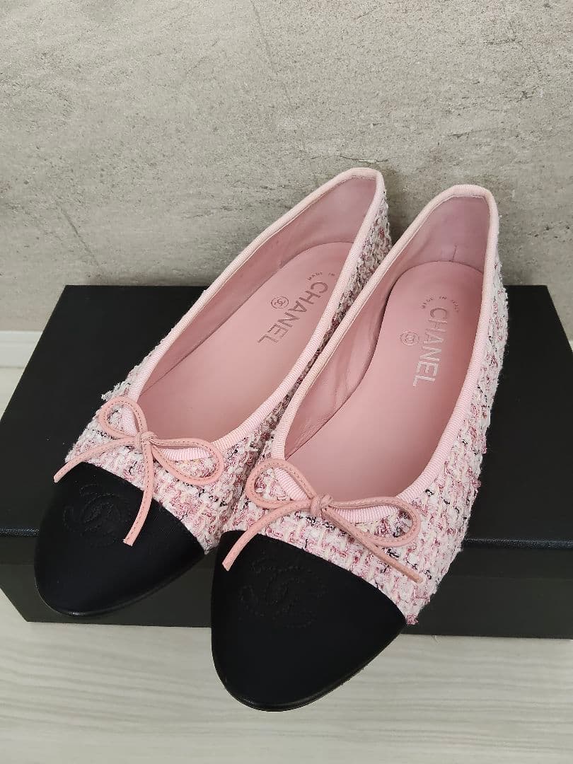 CHANEL　シャネル ツイードバレエシューズ　ピンク バレリーナ