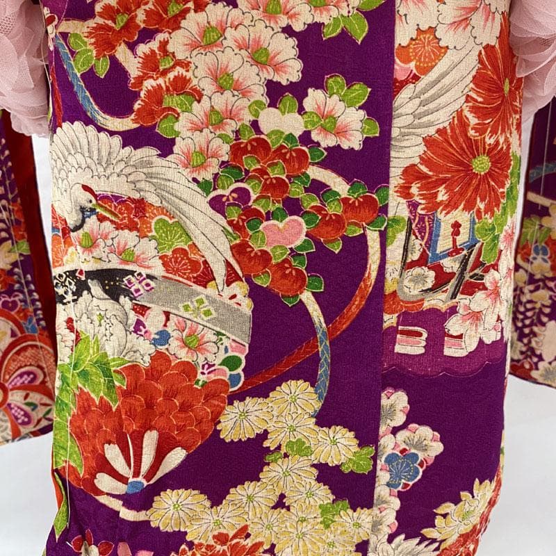 508ag79着物のみ◎七五三 三歳 女の子 アンティーク着物 レトロ 橘