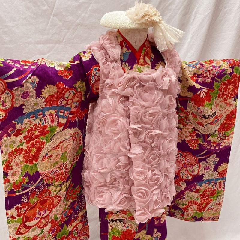 508ag79着物のみ◎七五三 三歳 女の子 アンティーク着物 レトロ 橘