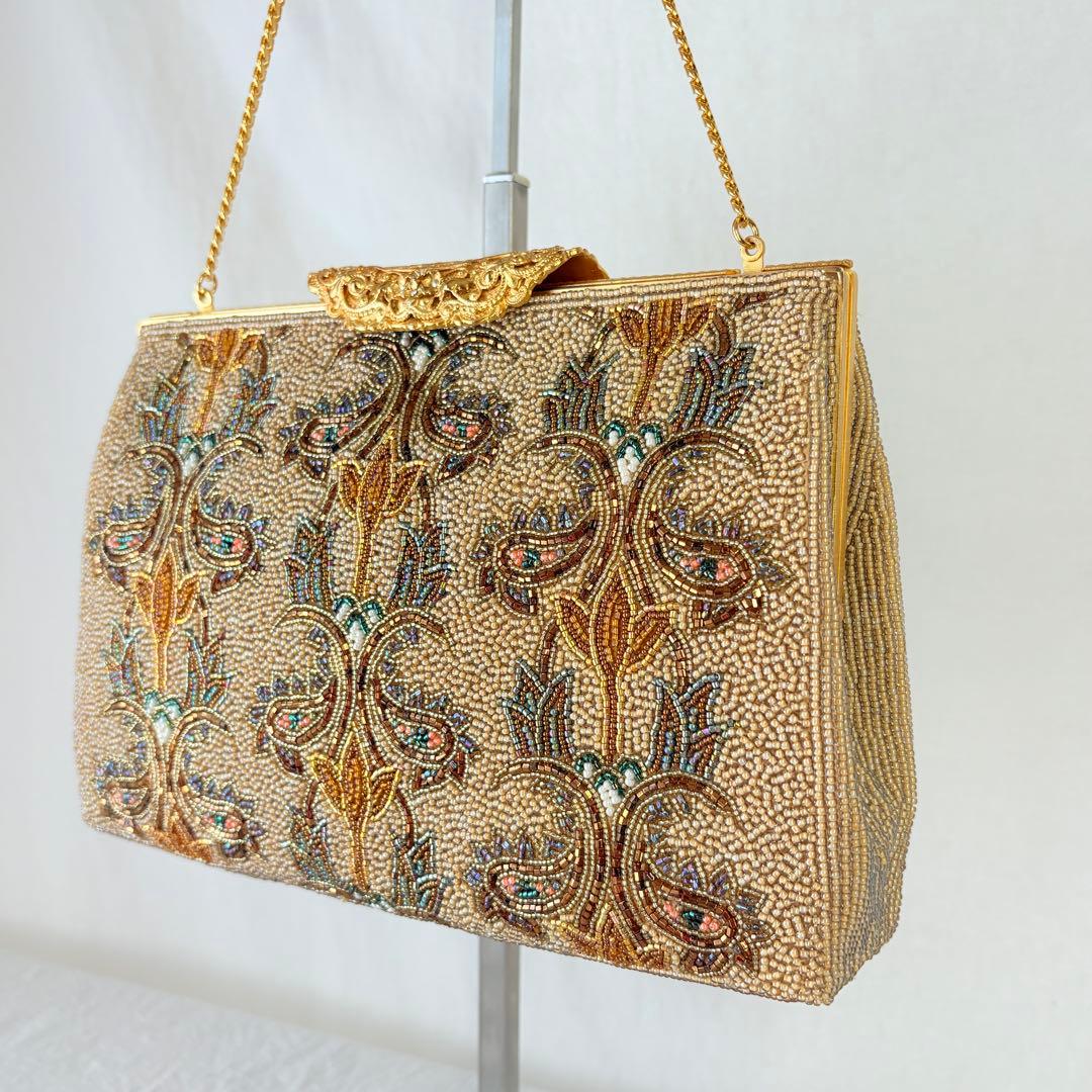 二重糸本刺繍ビーズバック 卒業 入学式 結婚式 パーティーバック 和装