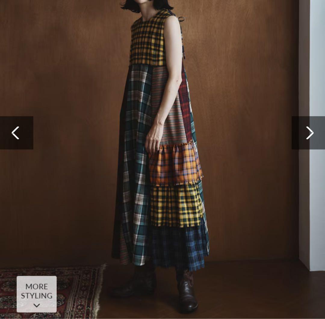 Freada バックオープンチェックアシメティアードワンピース