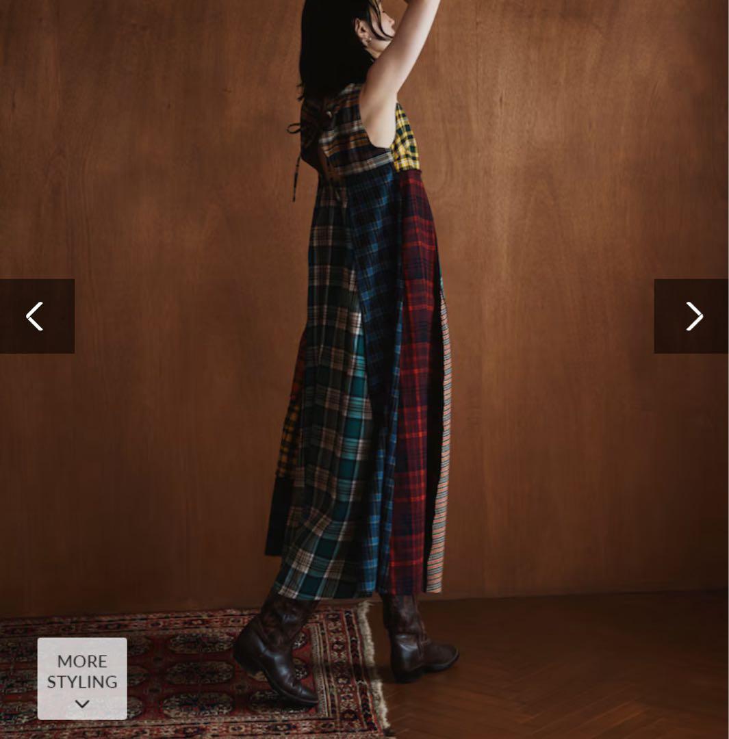 Freada バックオープンチェックアシメティアードワンピース