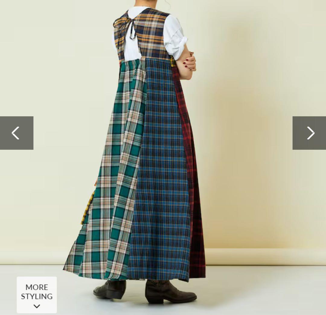 Freada バックオープンチェックアシメティアードワンピース