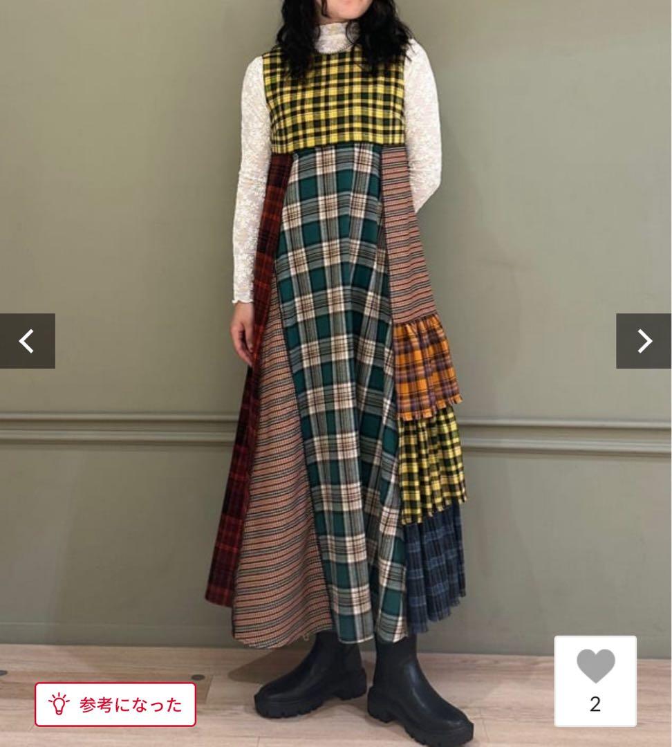 Freada バックオープンチェックアシメティアードワンピース