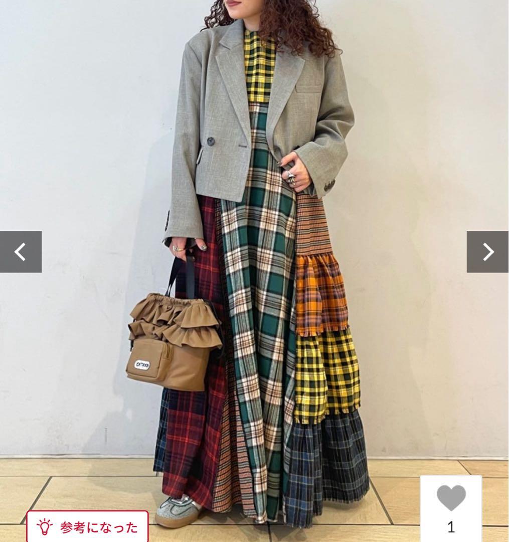 Freada バックオープンチェックアシメティアードワンピース