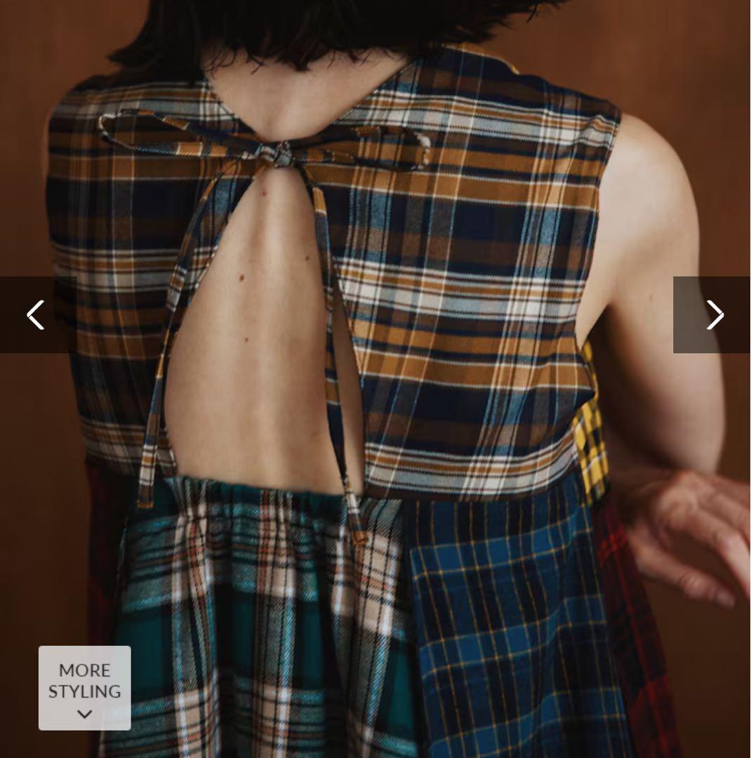 Freada バックオープンチェックアシメティアードワンピース