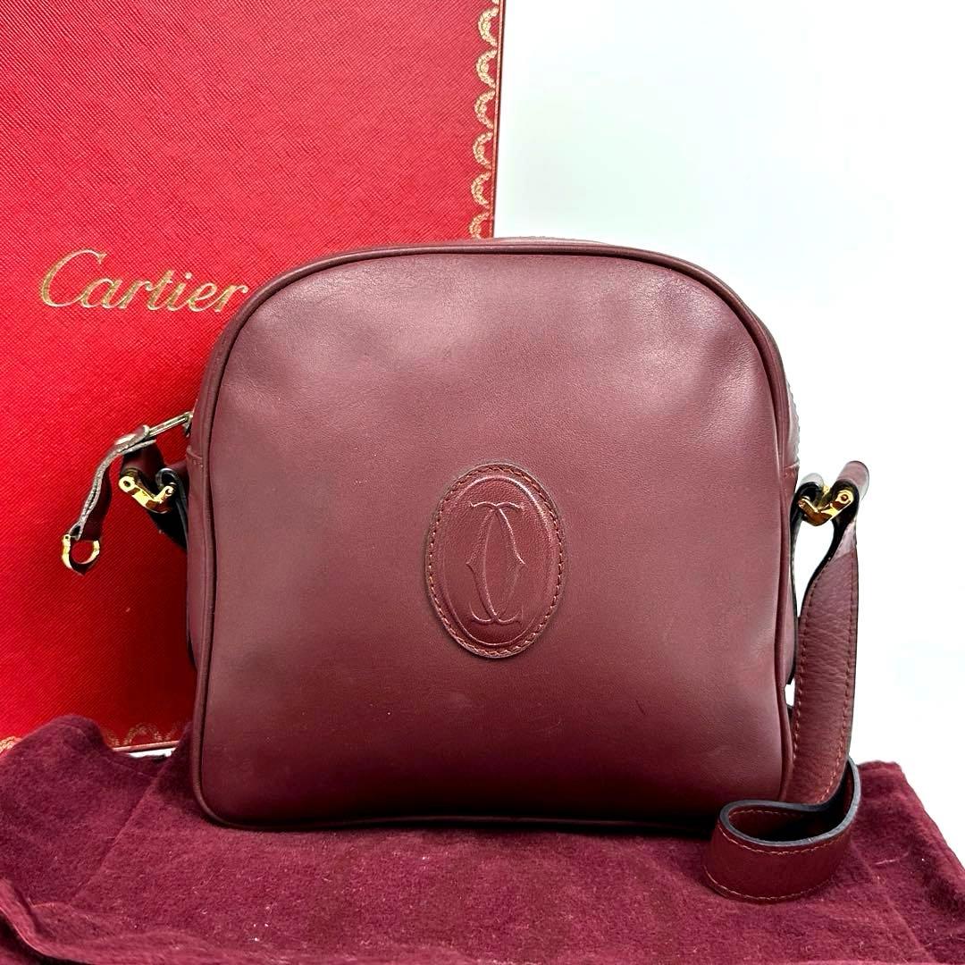 美品 カルティエ マストライン ショルダーバッグ ゴールド金具 裏地総柄 レザー