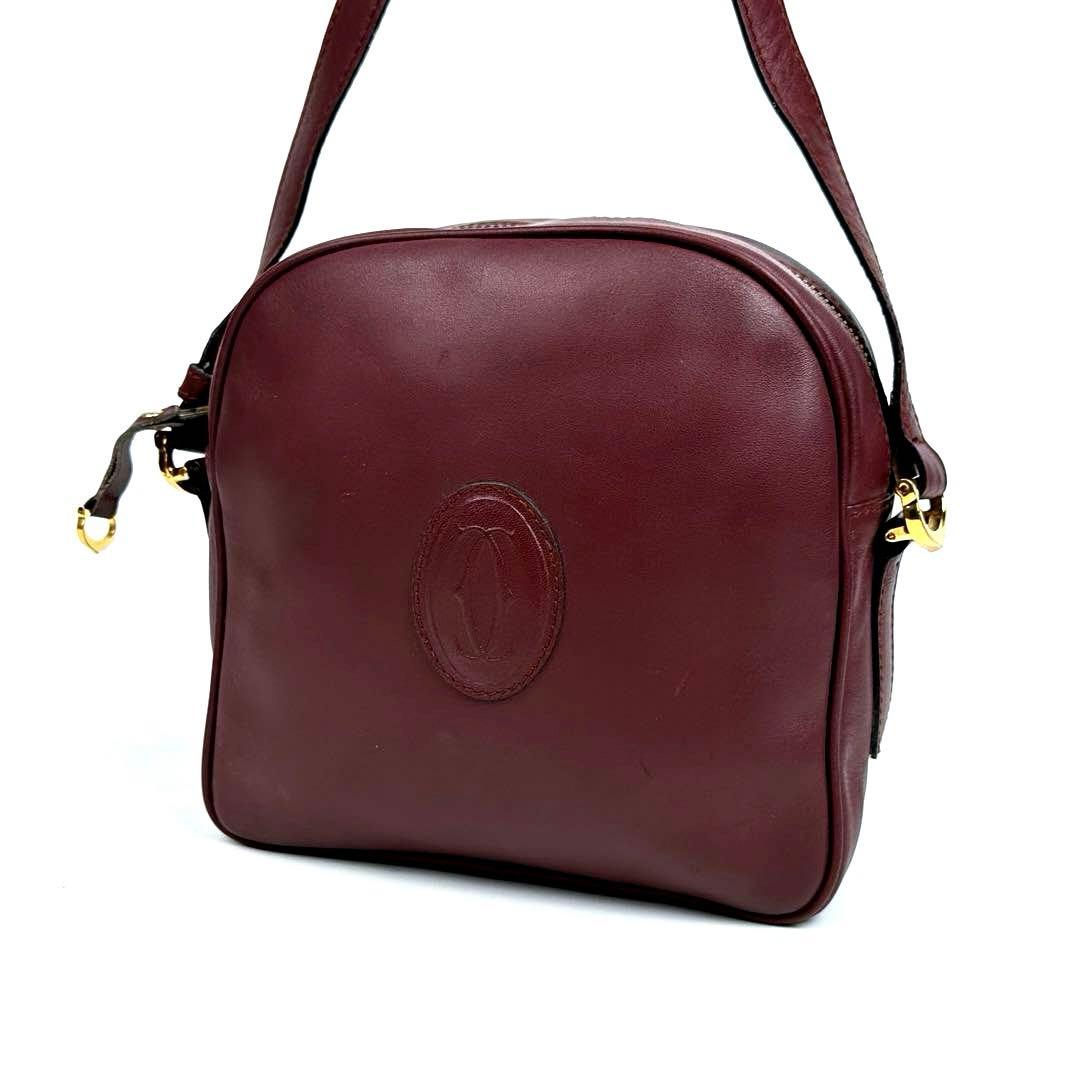 美品 カルティエ マストライン ショルダーバッグ ゴールド金具 裏地総柄 レザー