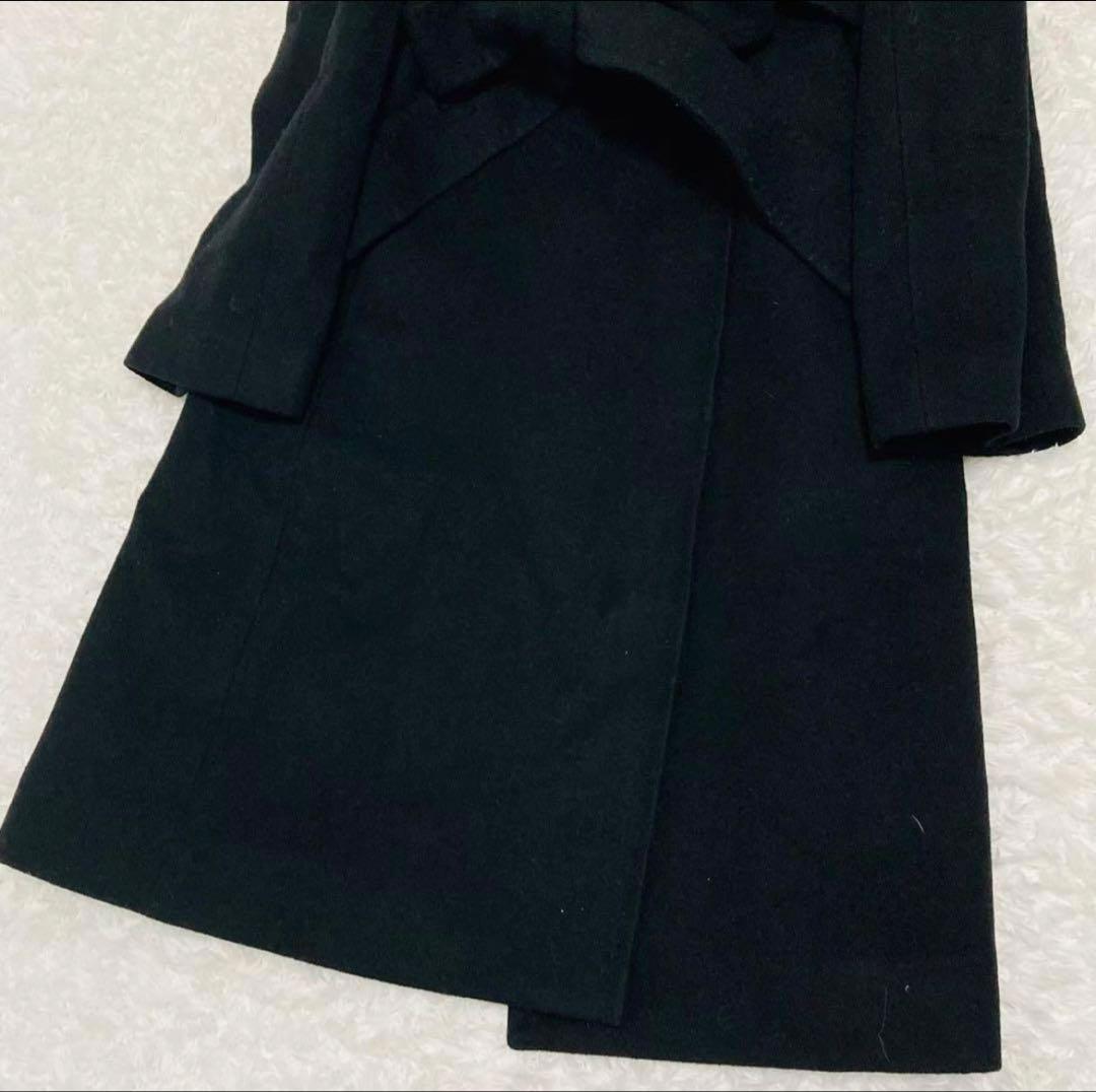 ROPE ブラック カシミヤ混　ロングコート ウエストリボン付き
