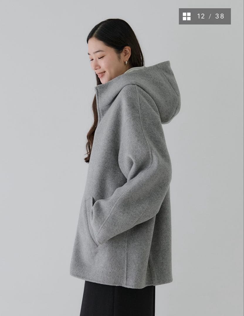 クルーレ crewre リバーフーデッドミドルコート　ライトグレー size1