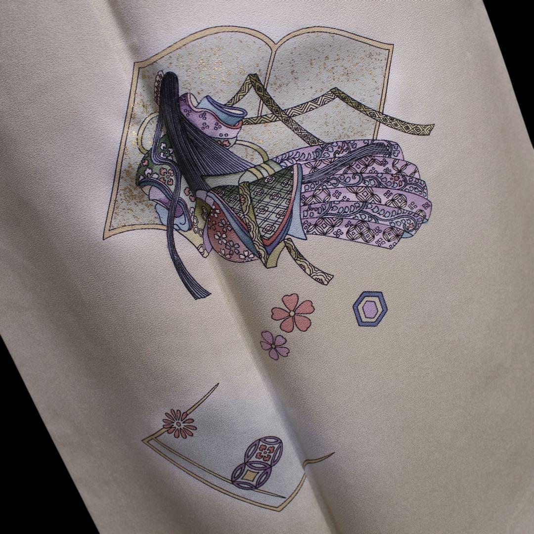 美品　読み本に十二単模様訪問着/裄69 スーパートールサイズ　ベージュ　d5