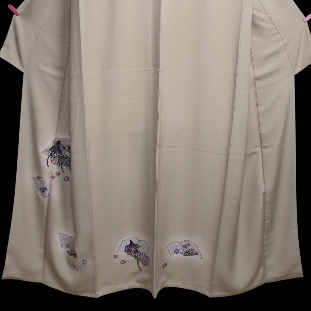美品　読み本に十二単模様訪問着/裄69 スーパートールサイズ　ベージュ　d5