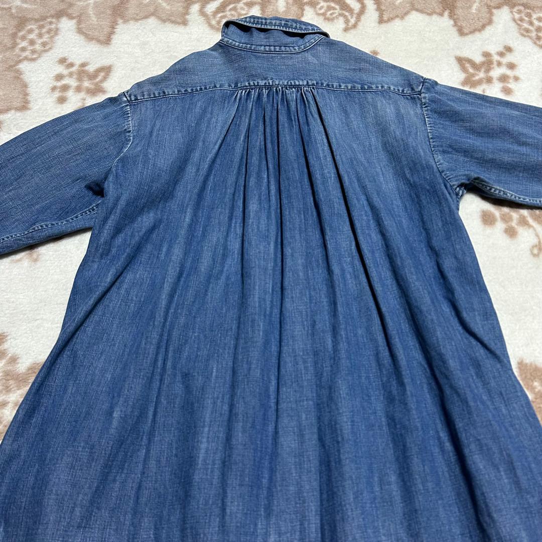 45R デニム ワンピース ピンタックR刺繍 インディゴ ティアード 藍染め 1