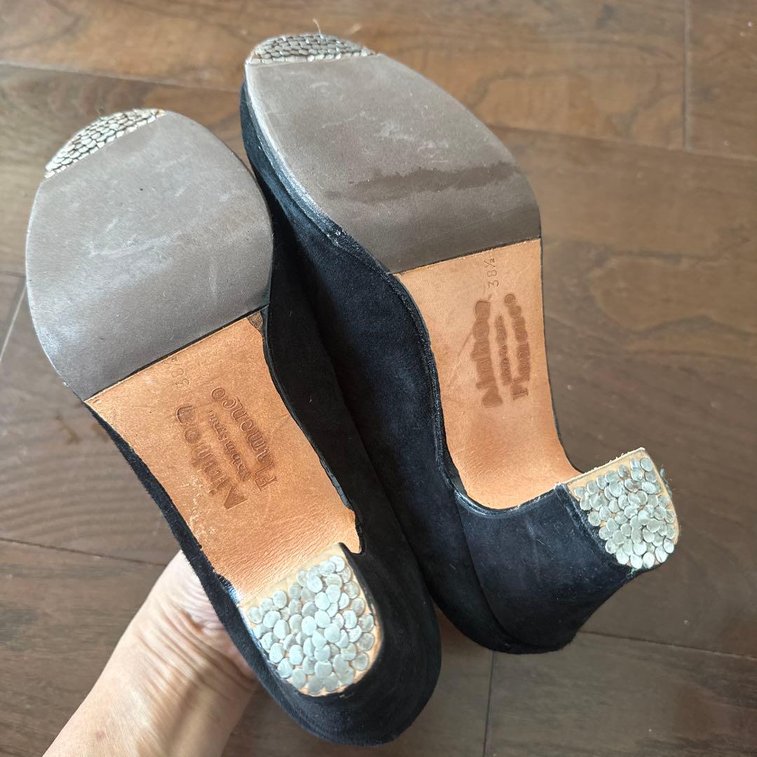 フラメンコシューズ ブラック スエード 中ヒール38.5