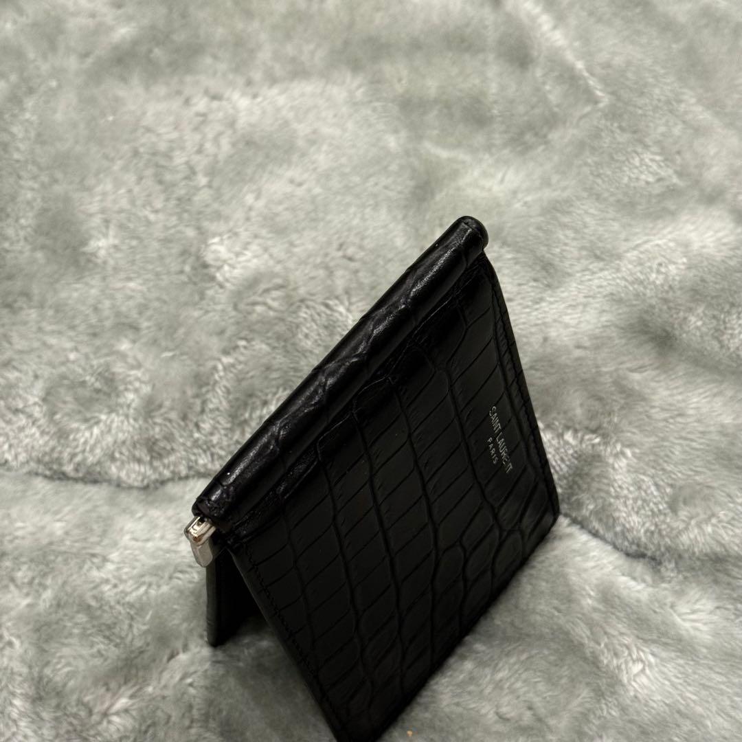 ⭐️未使用級⭐️ 　サンローラン　マネークリップ　クロコ型押し　シルバー金具