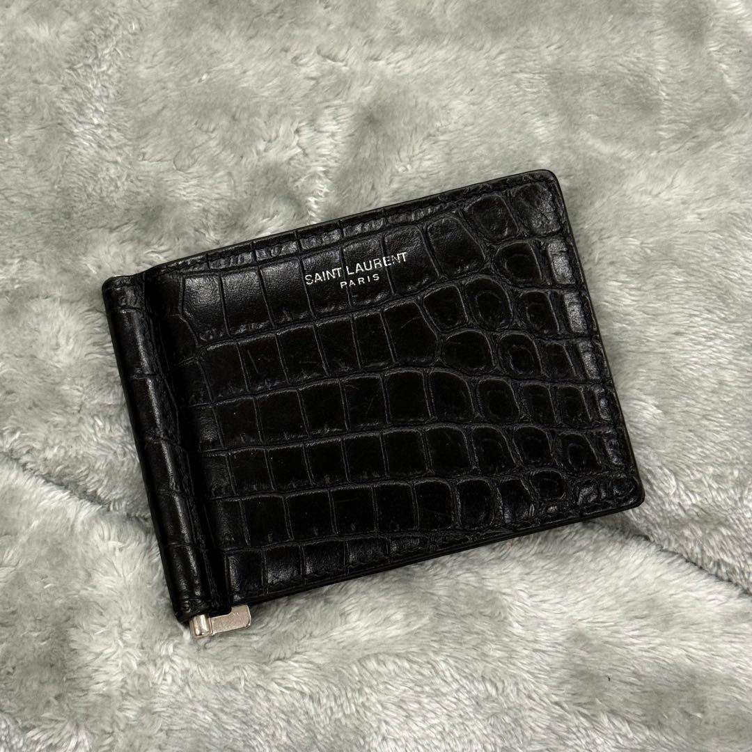 ⭐️未使用級⭐️ 　サンローラン　マネークリップ　クロコ型押し　シルバー金具