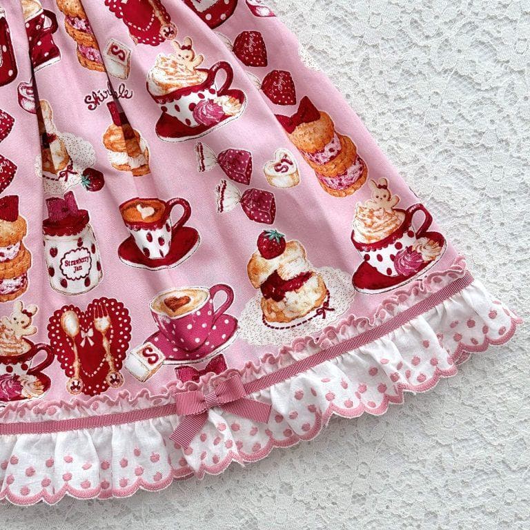 シャーリーカフェプリントワンピース・ピンク120・USED・シャーリーテンプル・