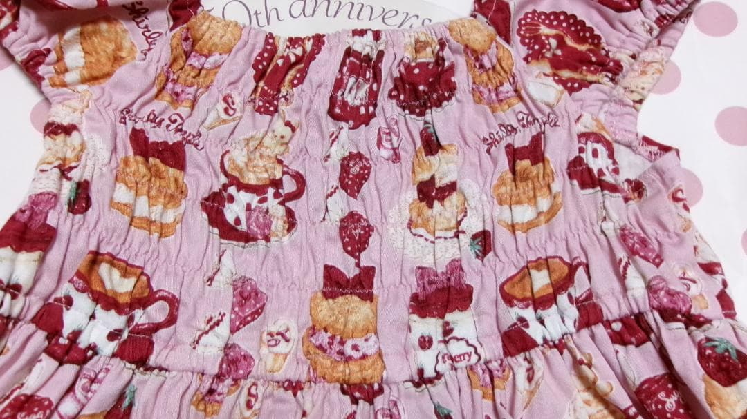 シャーリーカフェプリントワンピース・ピンク120・USED・シャーリーテンプル・