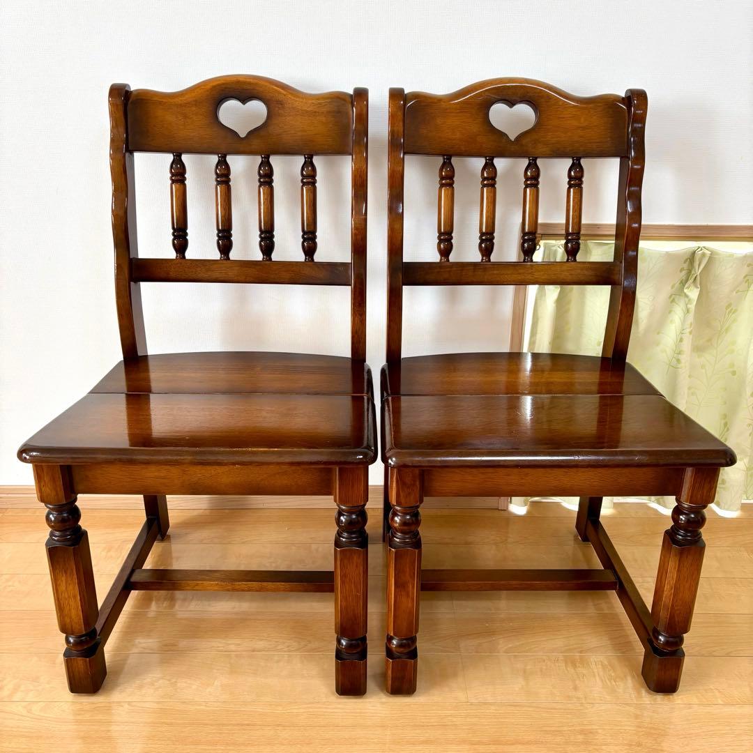 ナガノインテリア 天然木 椅子 ハートマーク ダイニングチェア 2脚セット