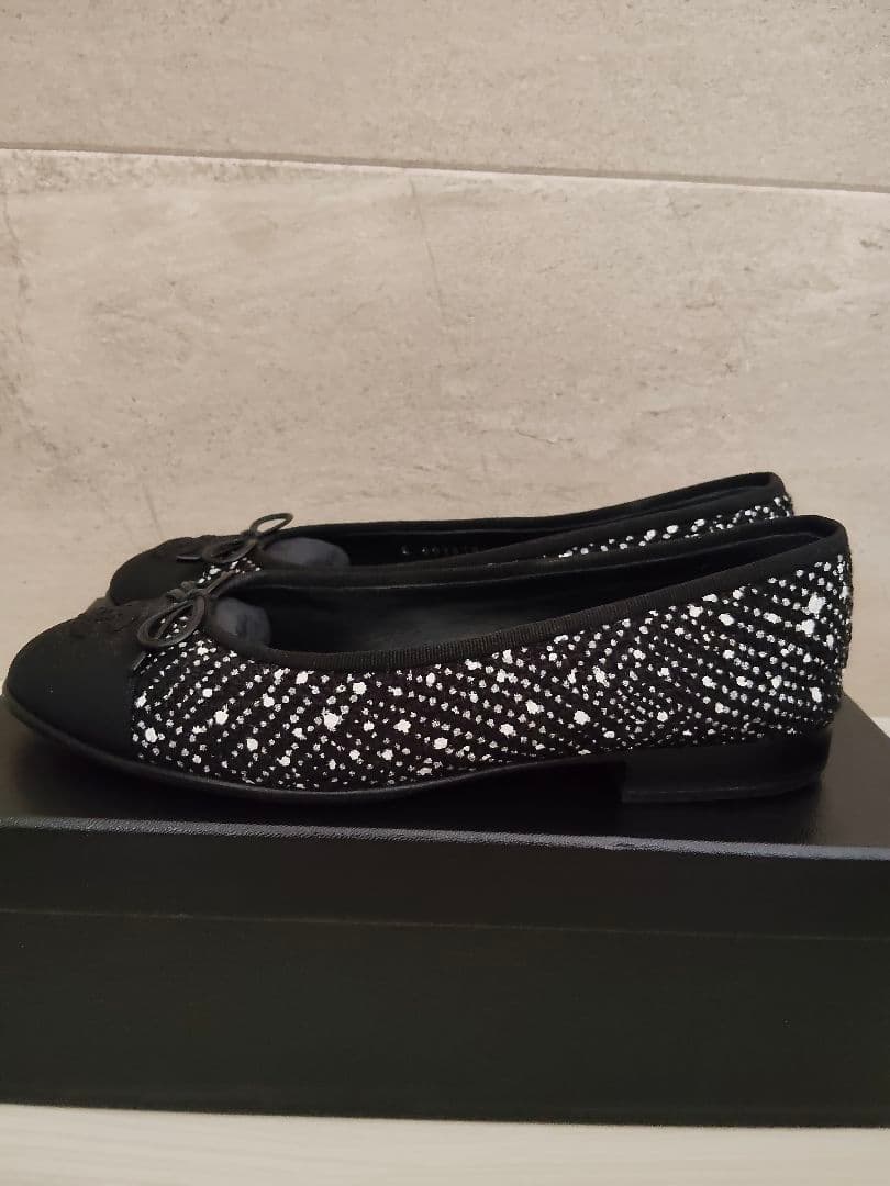 CHANEL シャネル　フラットシューズ バレエシューズ　ツイード　ブラック