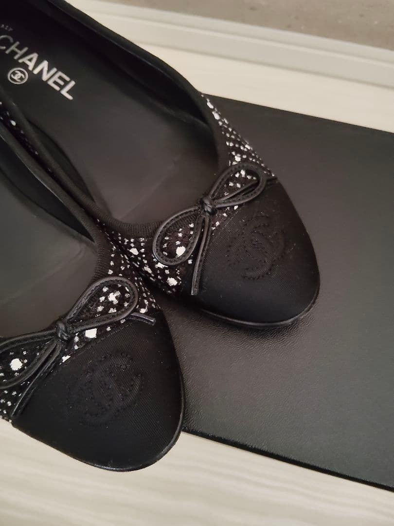 CHANEL シャネル　フラットシューズ バレエシューズ　ツイード　ブラック