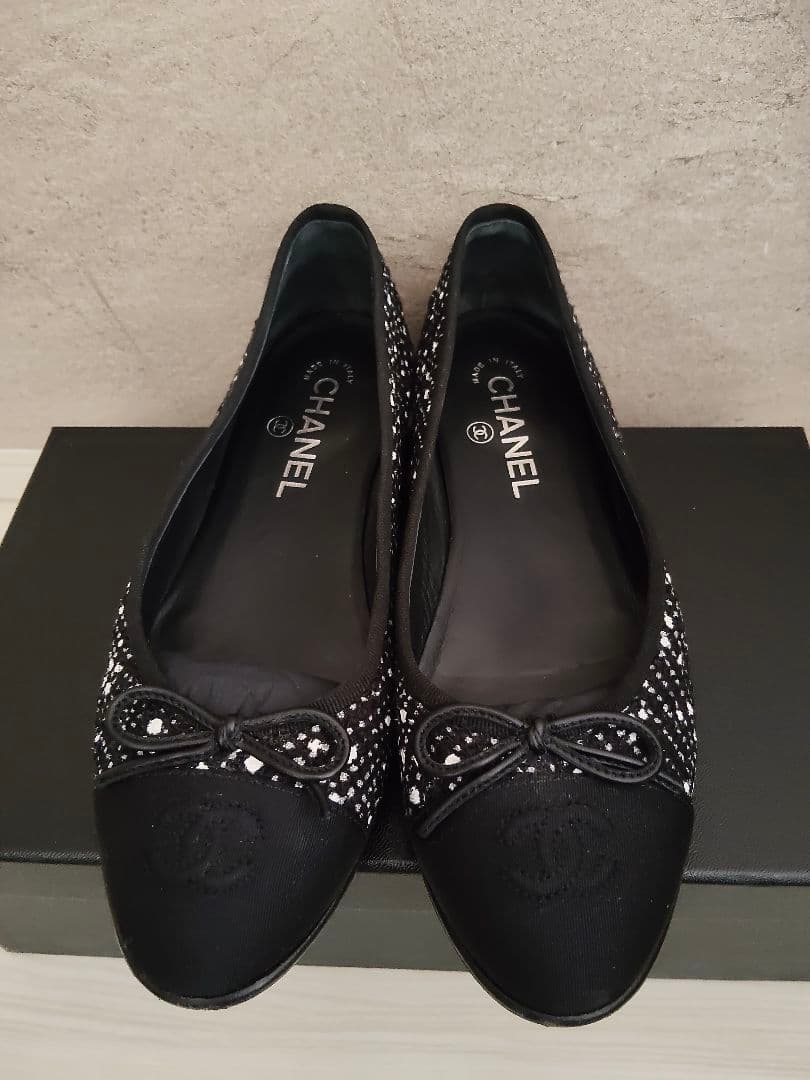 CHANEL シャネル　フラットシューズ バレエシューズ　ツイード　ブラック