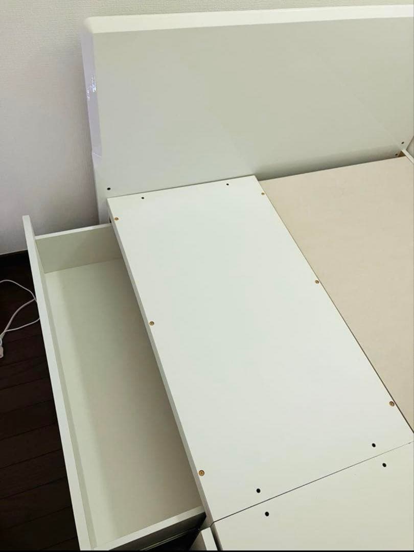 【ニトリ】 ホワイト セミダブル ベッドフレーム 収納付き