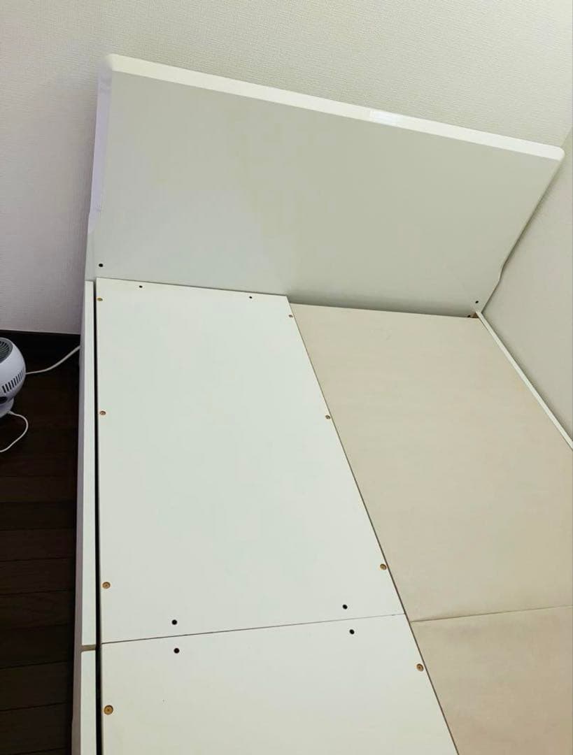 【ニトリ】 ホワイト セミダブル ベッドフレーム 収納付き