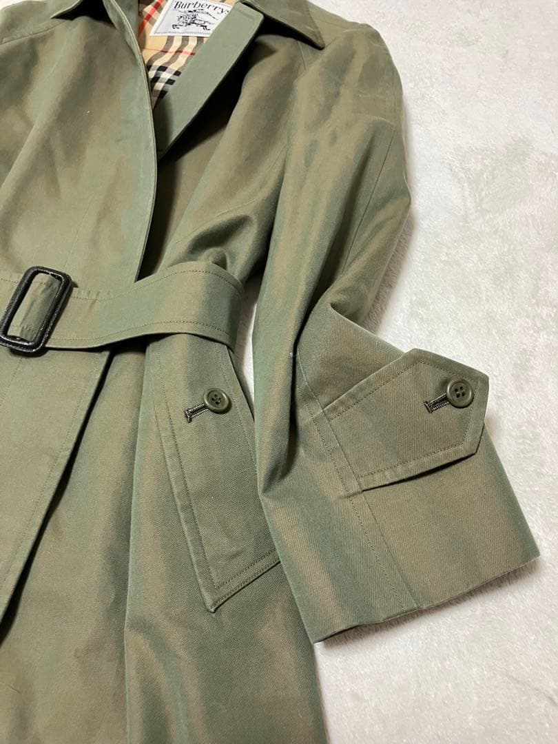 [美品]バーバリー　ステンカラーコート　玉蟲　ロング　裏ノバチェック　ベルト　￼