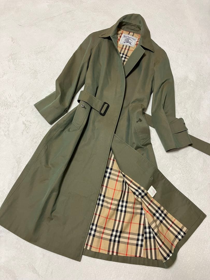 [美品]バーバリー　ステンカラーコート　玉蟲　ロング　裏ノバチェック　ベルト　￼