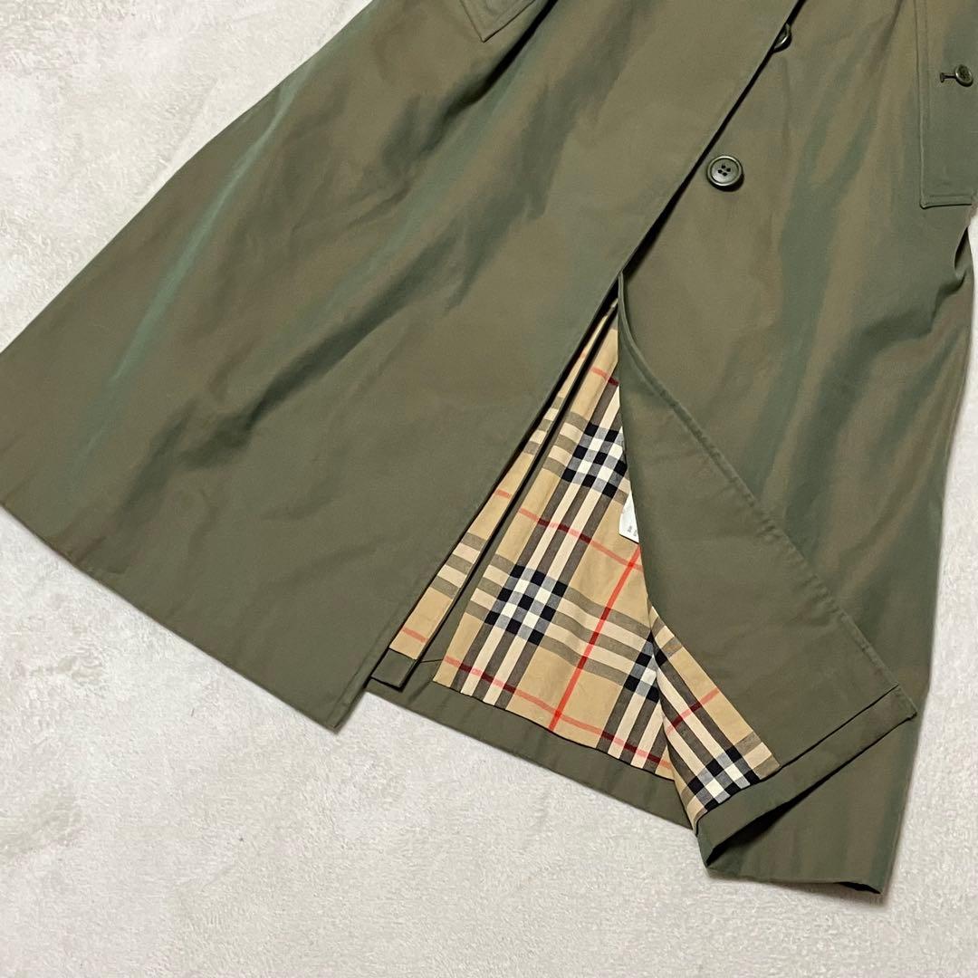 [美品]バーバリー　ステンカラーコート　玉蟲　ロング　裏ノバチェック　ベルト　￼
