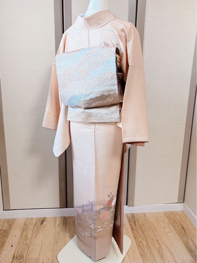 極美品　訪問着　フルセット　裄68 卒業式　入学式　M L 袋帯　ベージュ