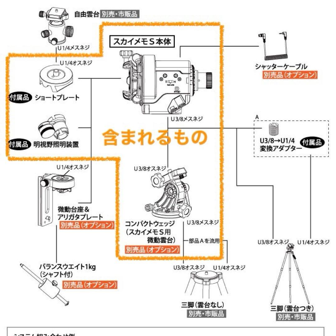 【中古セット】ポータブル赤道儀｜Kenko スカイメモS　本体+微動雲台セット